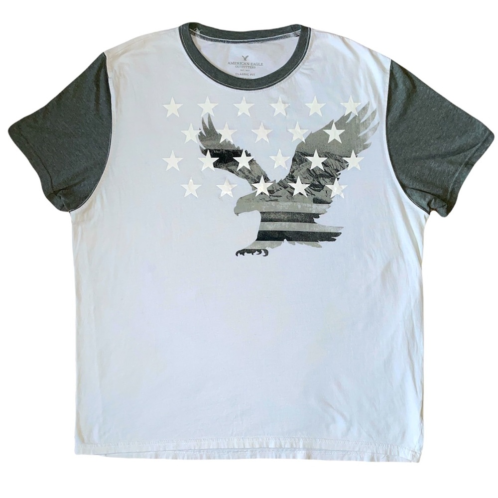 American Eagle White/Gray Short Sleeve Tee with Eagle and Stars Size:XXL
